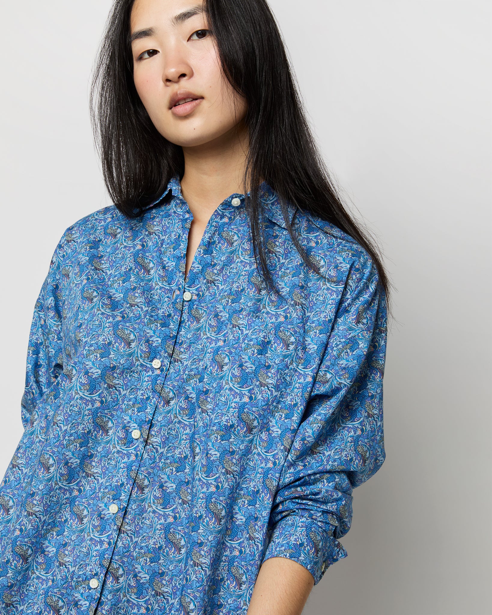 Weekender Shirt in Blue Eden's Awakening Liberty Fabric