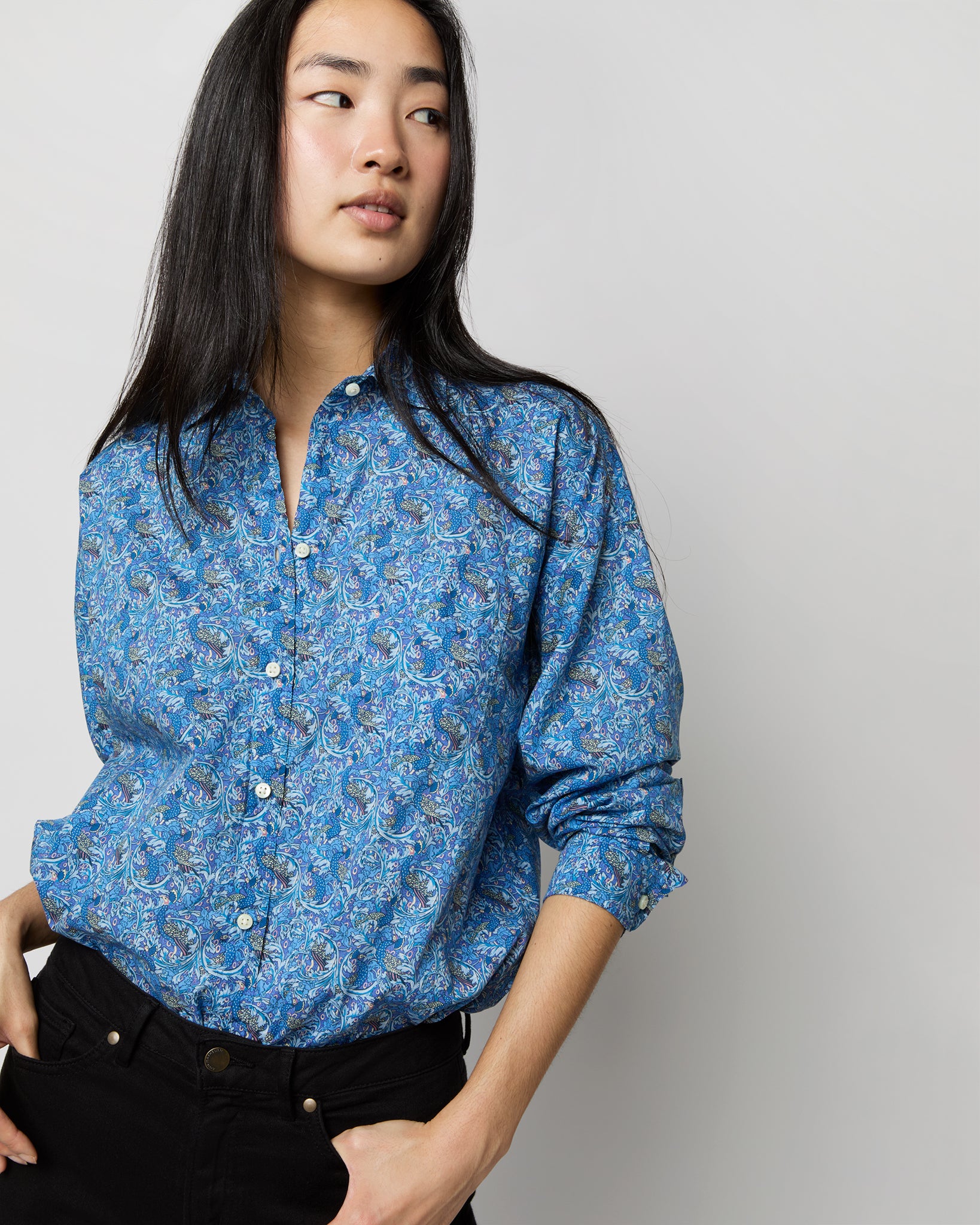 Weekender Shirt in Blue Eden's Awakening Liberty Fabric