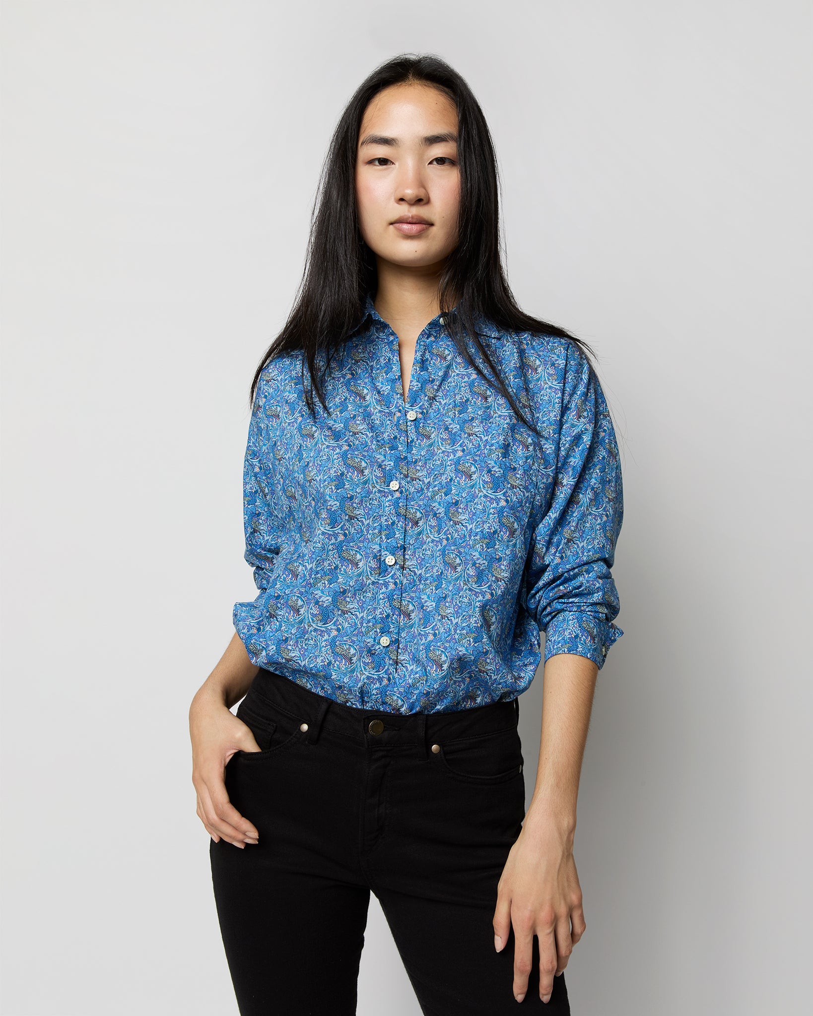 Weekender Shirt in Blue Eden's Awakening Liberty Fabric