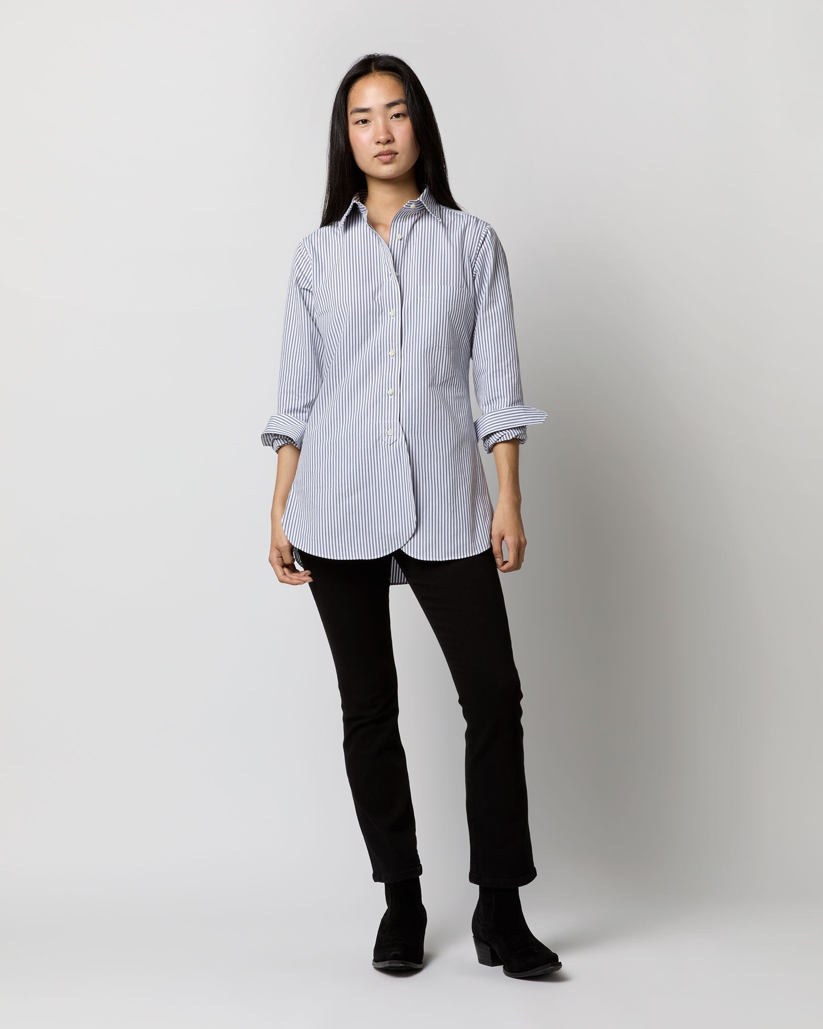 Boyfriend Shirt in Grey/White Bengal Stripe Compact Cotton