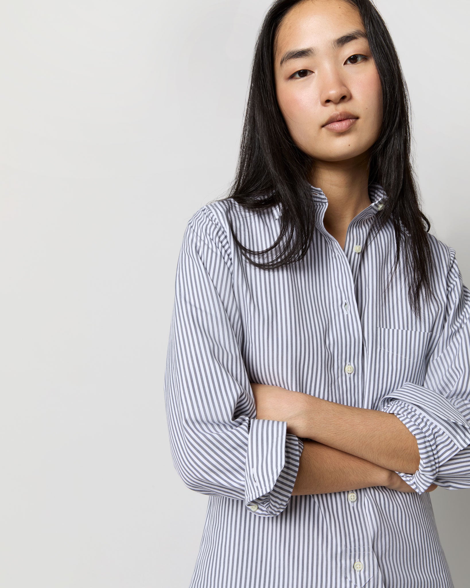 Boyfriend Shirt in Grey/White Bengal Stripe Compact Cotton