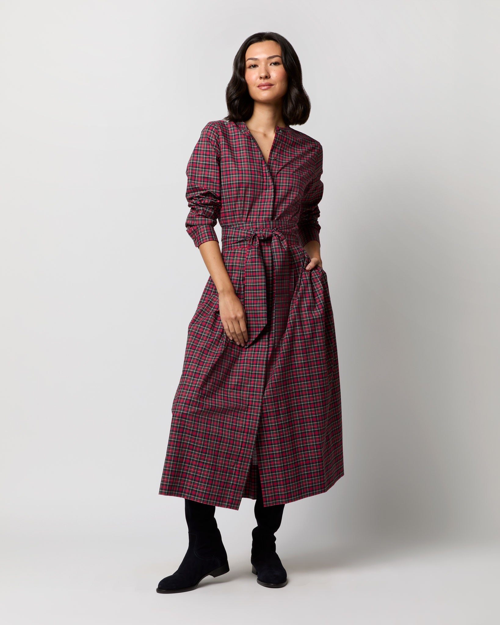 Felicity Shirtwaist Dress in Red Royal Stewart Tartan Poplin