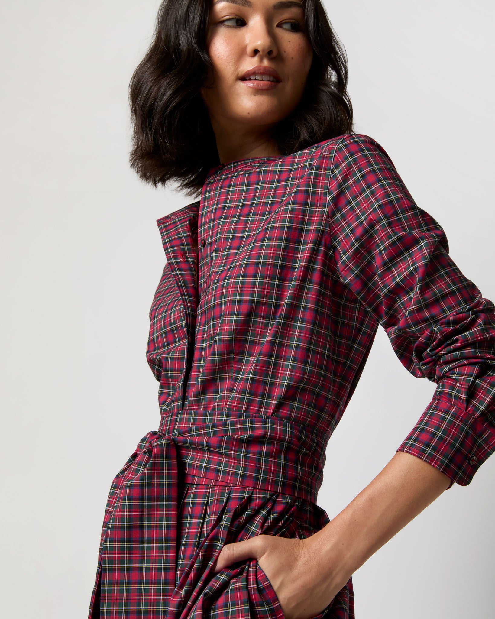 Felicity Shirtwaist Dress in Red Royal Stewart Tartan Poplin