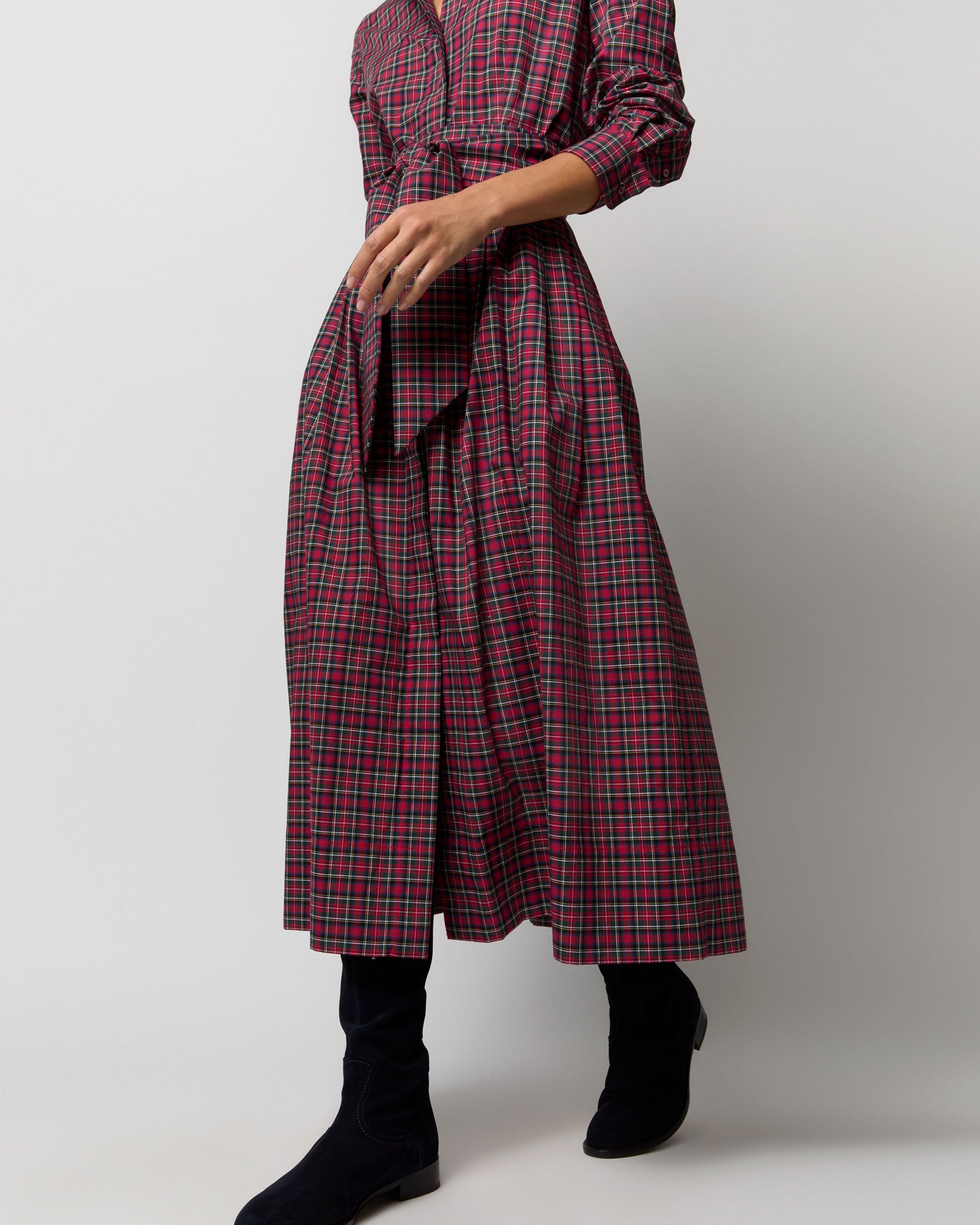 Felicity Shirtwaist Dress in Red Royal Stewart Tartan Poplin