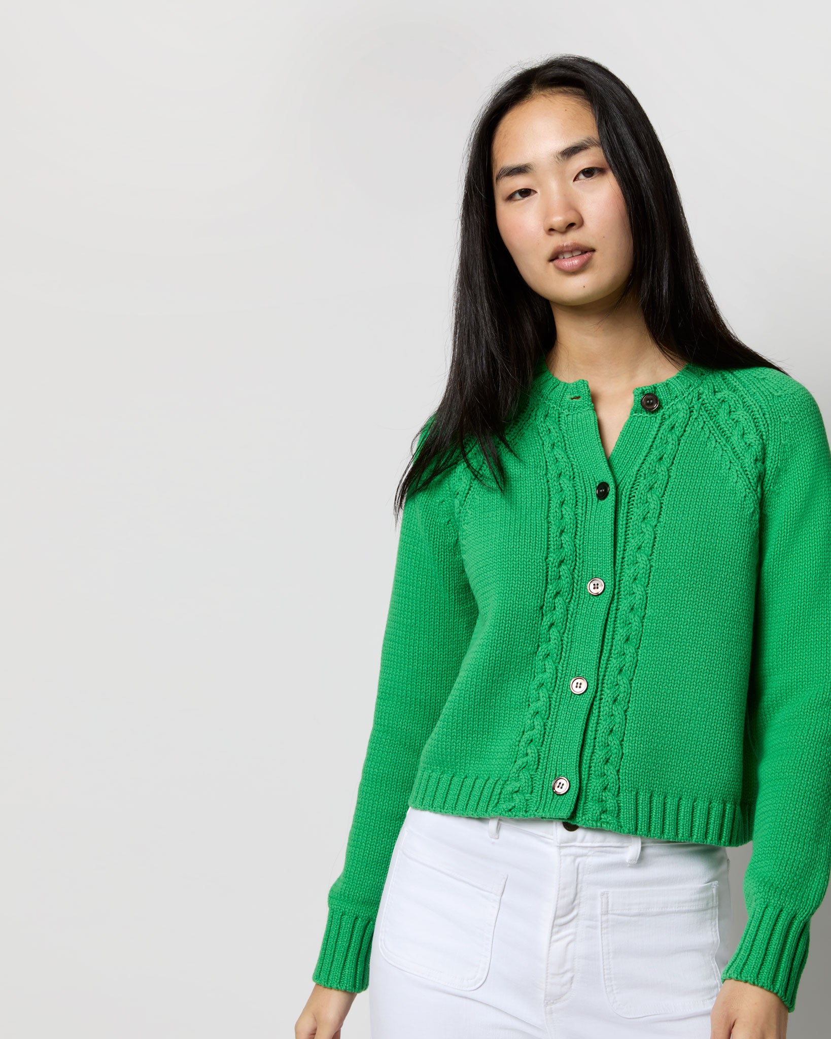 Lauren Cardigan in Turf Cotton Tape Yarn