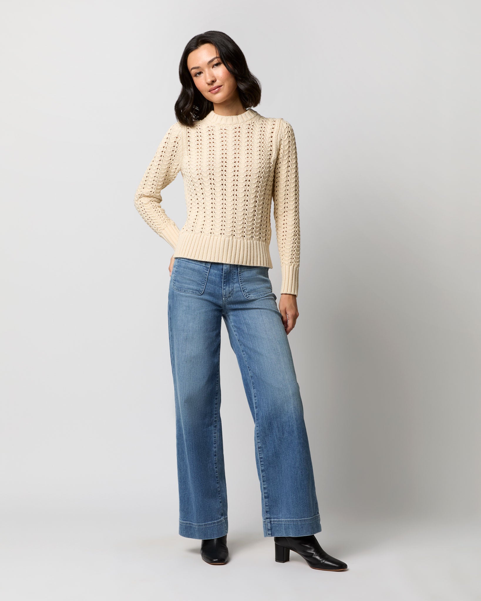 Heidi Sweater in Cream Cotton Tape Yarn