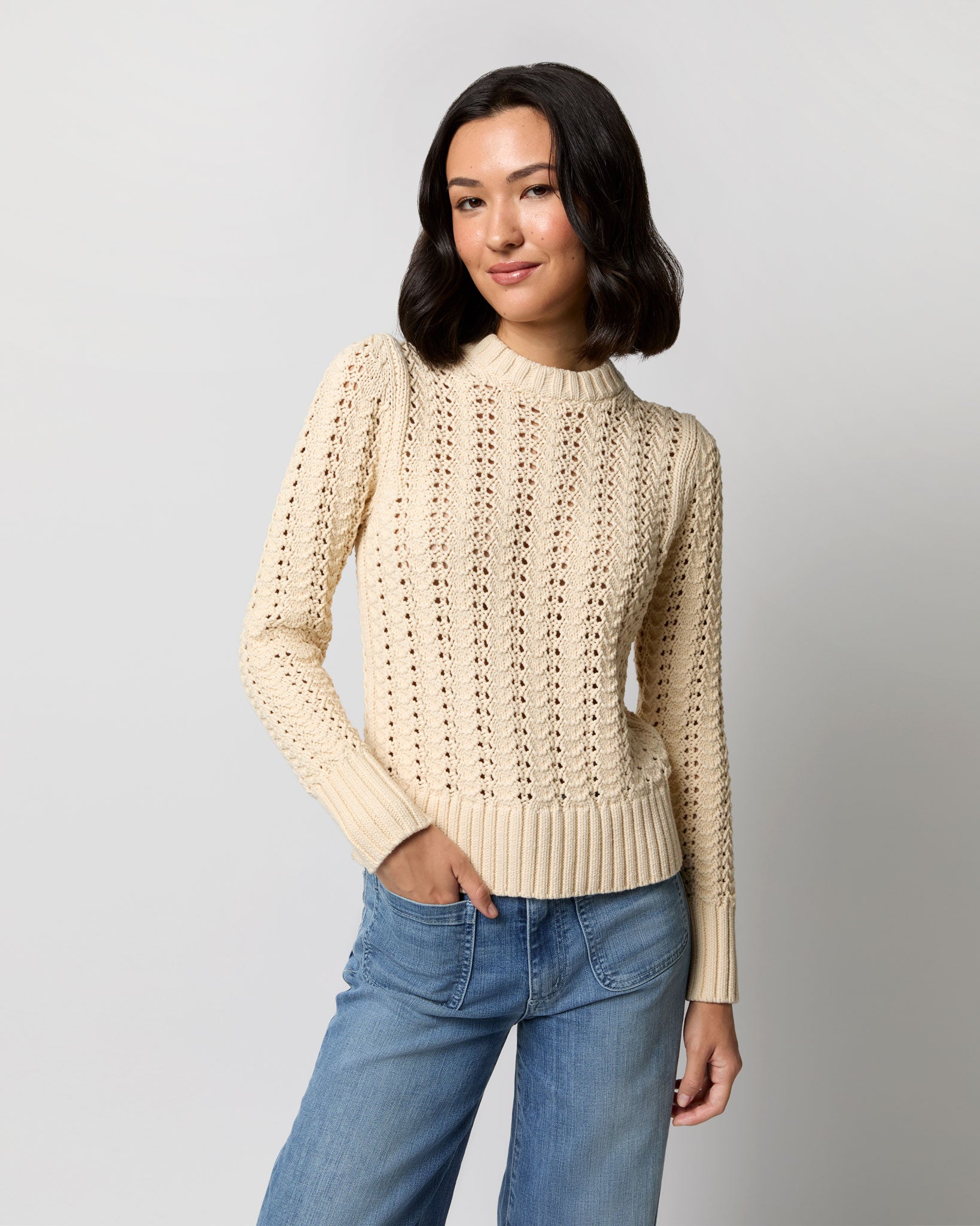 Heidi Sweater in Cream Cotton Tape Yarn