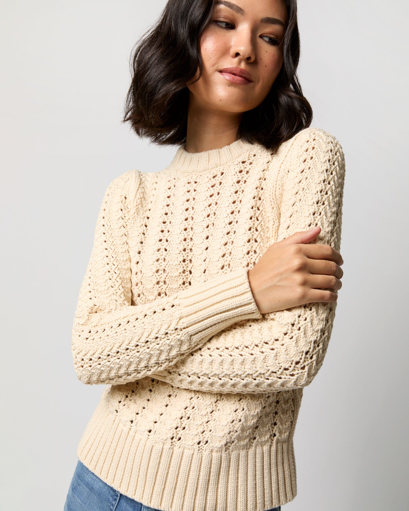 Heidi Sweater in Cream Cotton Tape Yarn