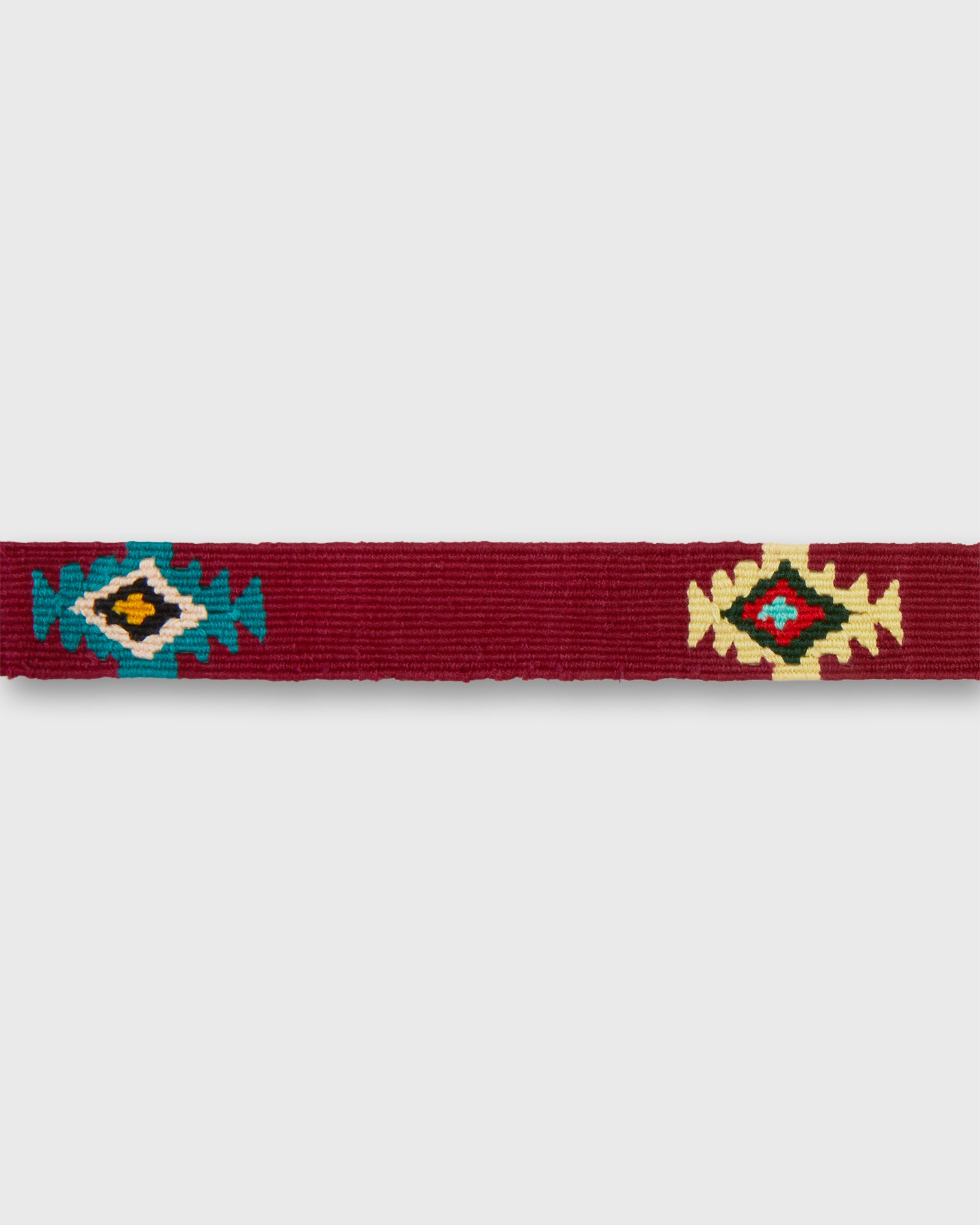 Hand-Loomed D-Ring Belt in Burgundy/Blue Tribal