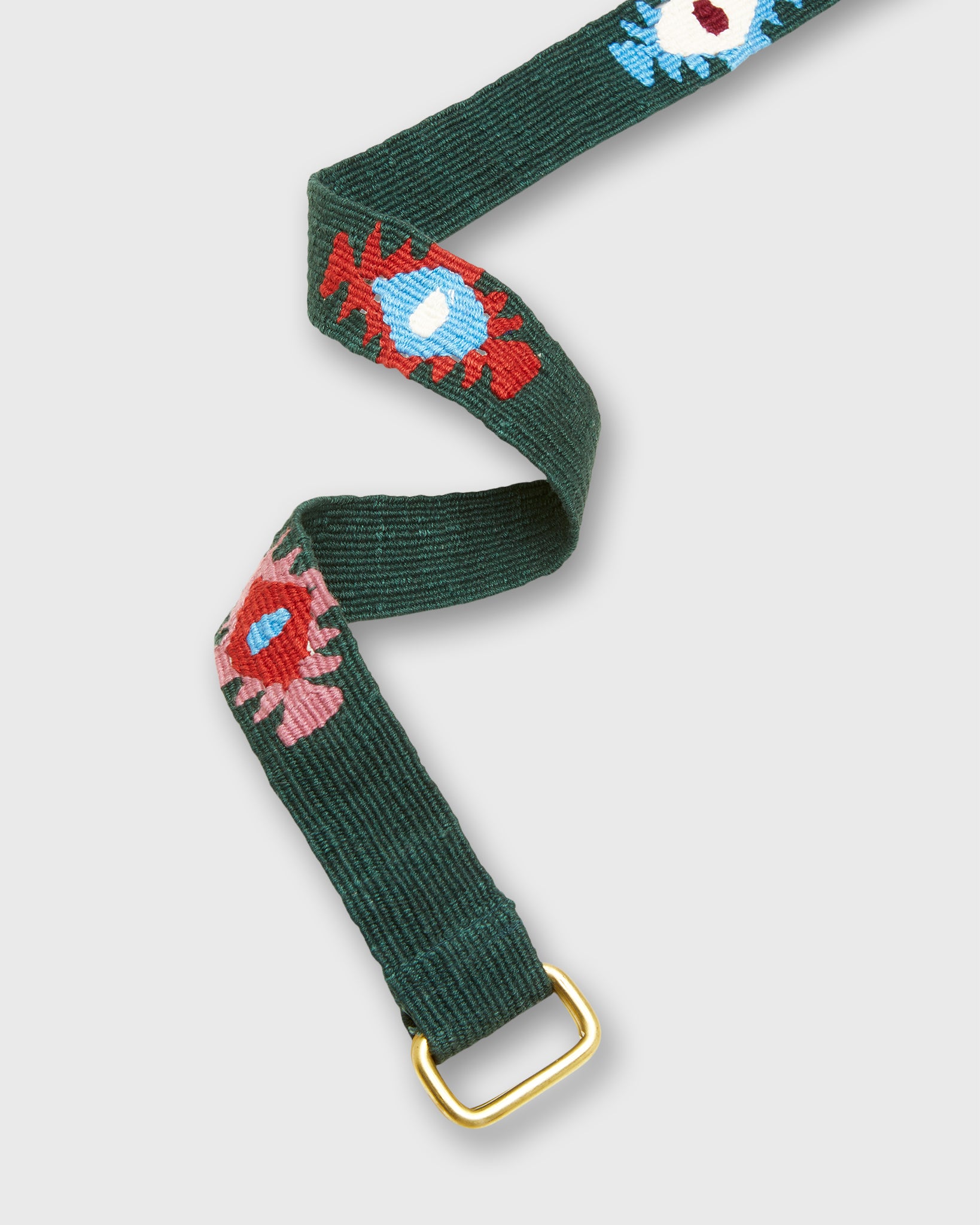 Hand-Loomed D-Ring Belt in Forest/Pink Tribal