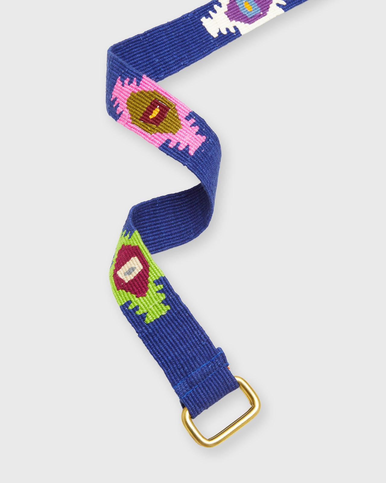 Hand-Loomed D-Ring Belt in Navy/Orange Tribal