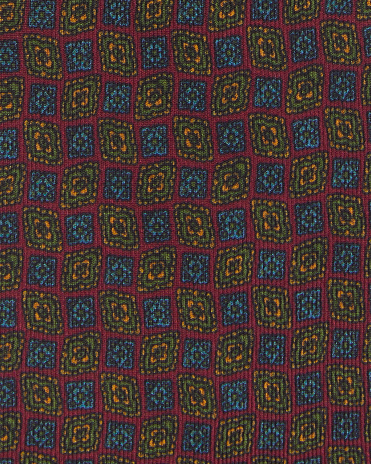 Silk Print Tie in Burgundy/Green/Blue Foulard