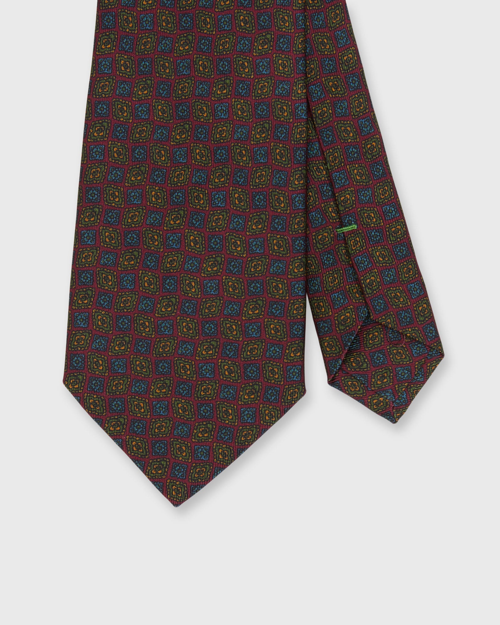 Silk Print Tie in Burgundy/Green/Blue Foulard