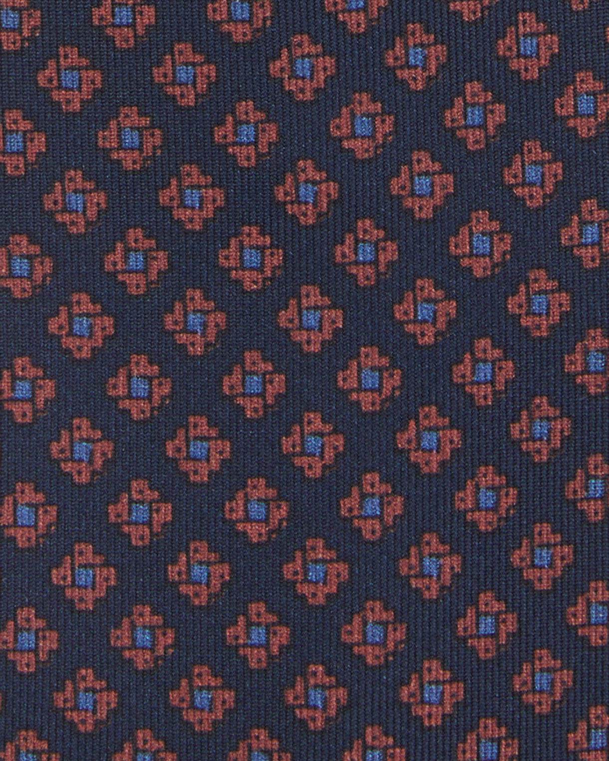 Silk Print Tie in Navy/Copper/Blue Foulard