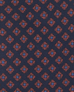 Silk Print Tie in Navy/Copper/Blue Foulard