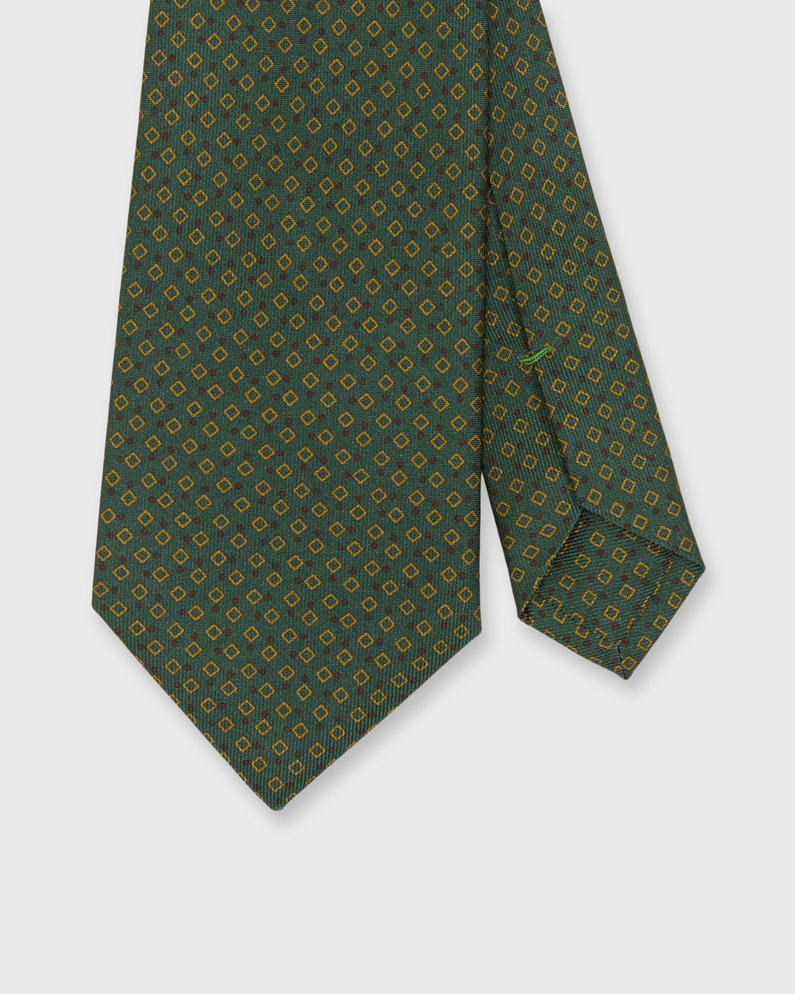 Silk Print Tie in Green/Gold/Brown Diamond