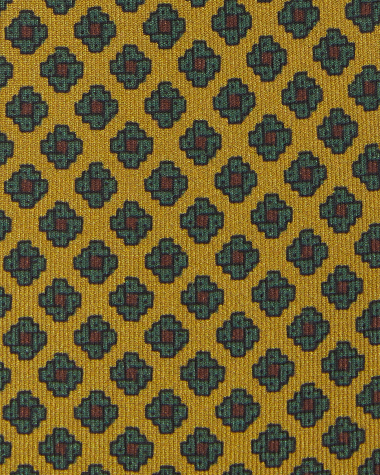 Silk Print Tie in Gold/Emerald/Brown Foulard