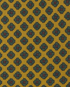 Silk Print Tie in Gold/Emerald/Brown Foulard