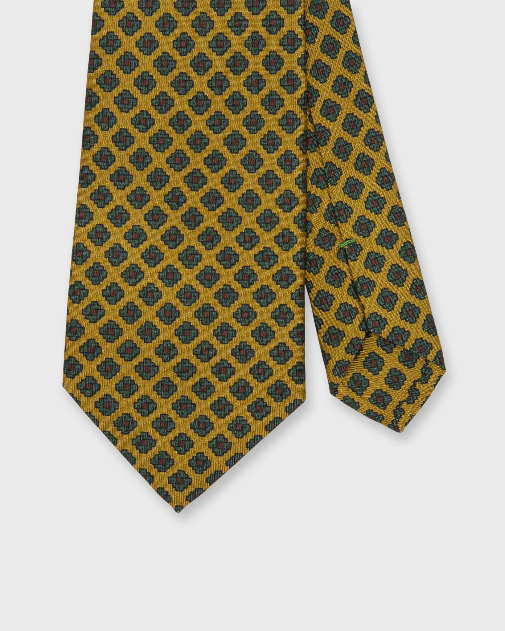 Silk Print Tie in Gold/Emerald/Brown Foulard