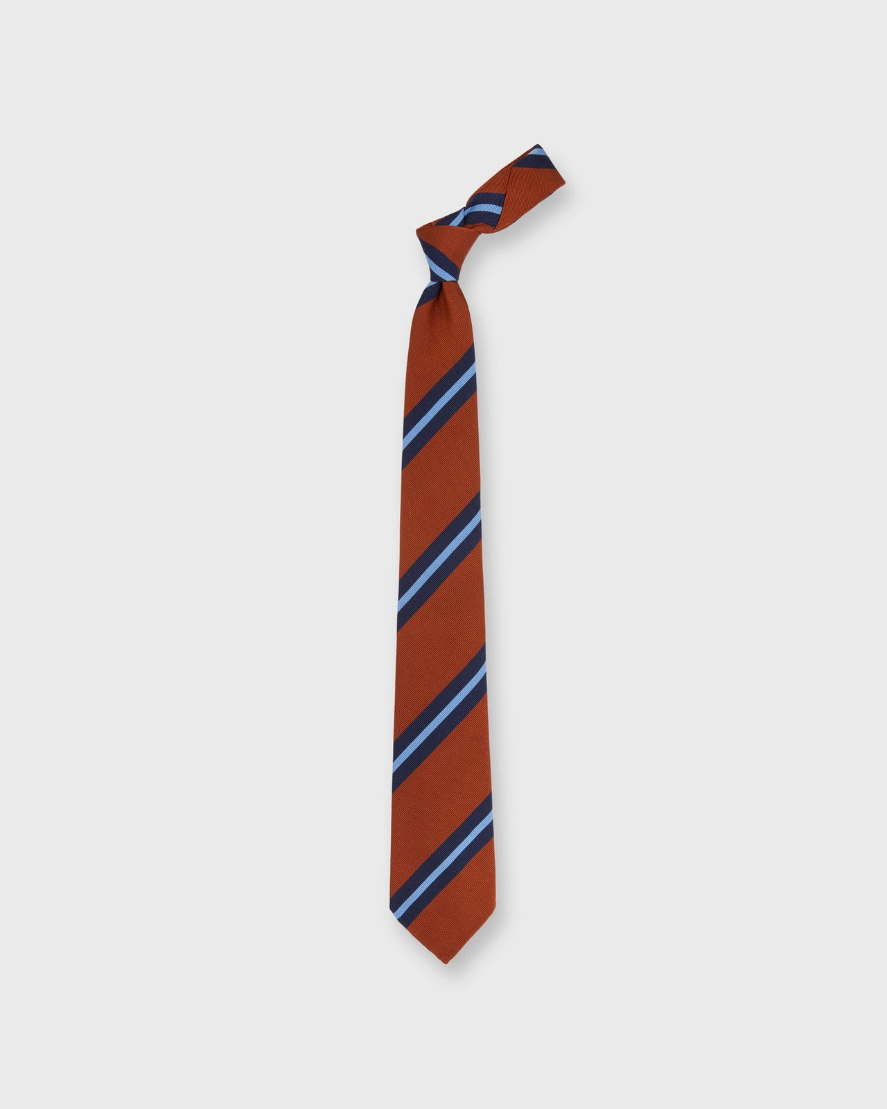 Silk/Cotton Woven Tie in Rust/Navy/Sky Stripe
