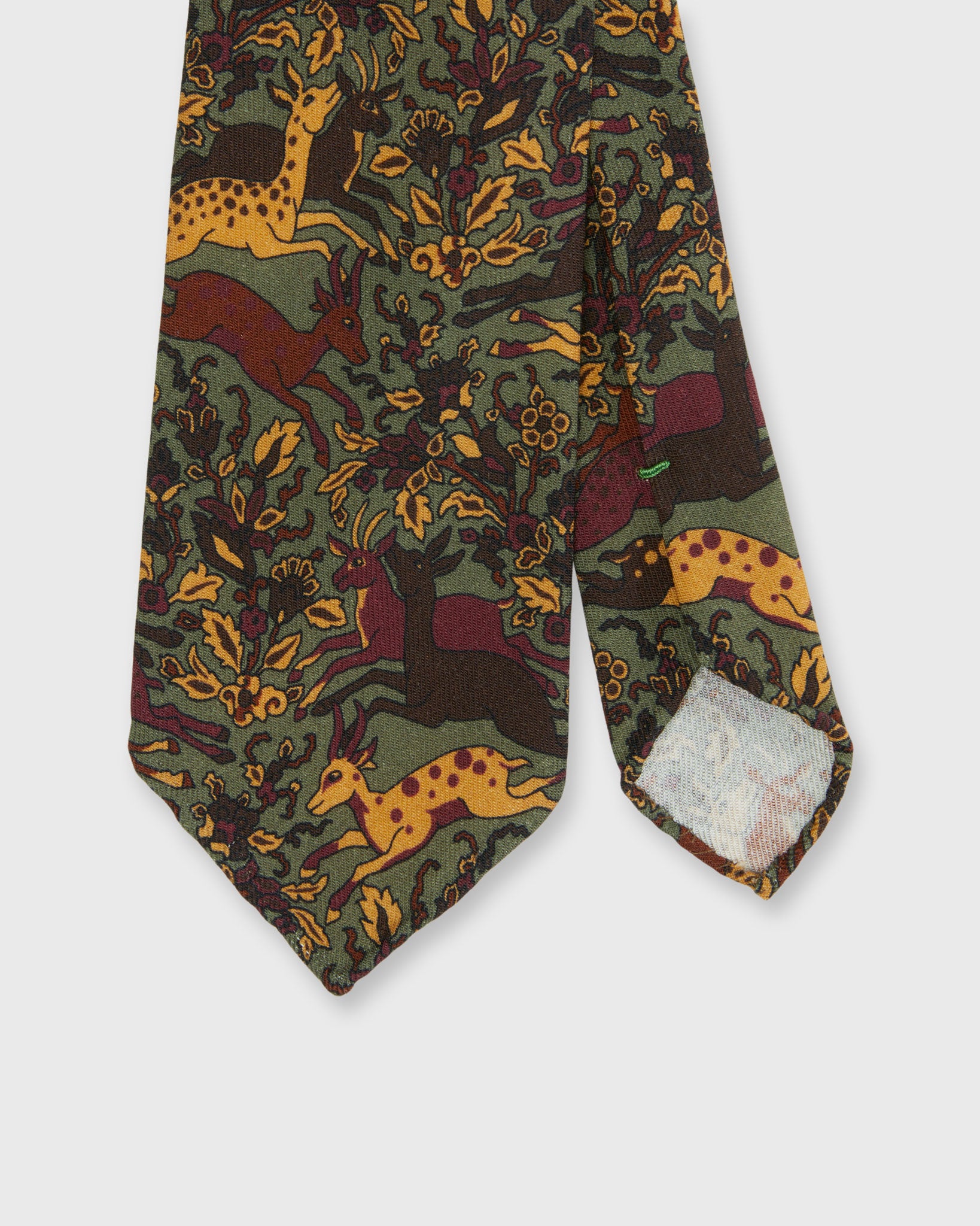 Wool Print Tie in Moss Antelope Scene