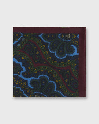 Wool Print Pocket Square in Green/Navy/Glacier Paisley