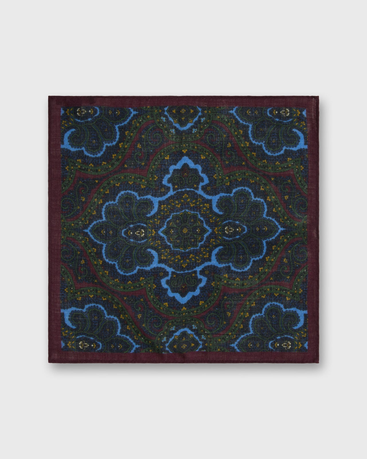 Wool Print Pocket Square in Green/Navy/Glacier Paisley