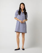 Load image into Gallery viewer, Elbow-Sleeved Frill Dress in Navy Awning Stripe Poplin
