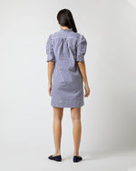 Load image into Gallery viewer, Elbow-Sleeved Frill Dress in Navy Awning Stripe Poplin
