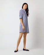 Load image into Gallery viewer, Elbow-Sleeved Frill Dress in Navy Awning Stripe Poplin
