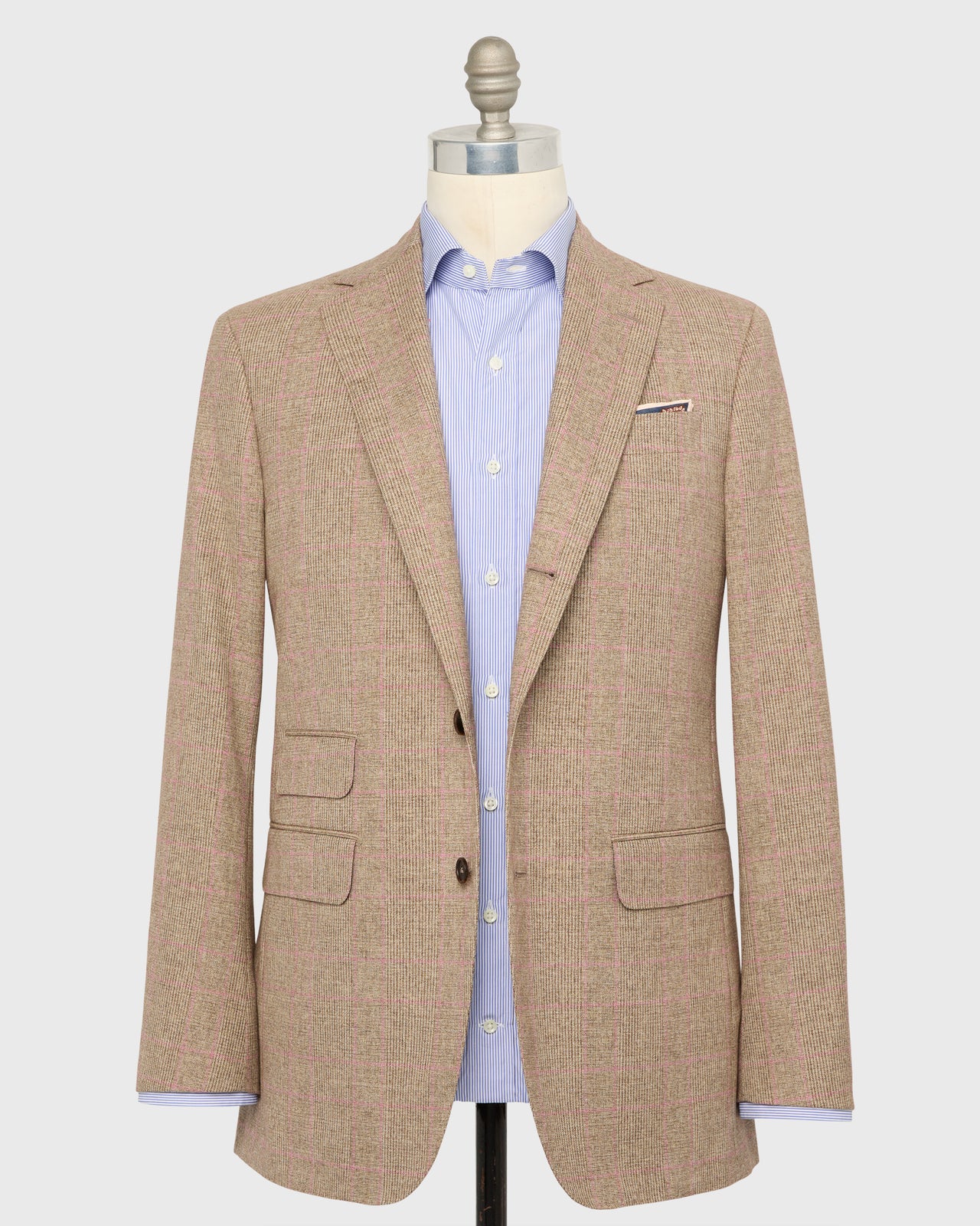 Virgil No. 2 Jacket in Brown/Pink Glen Plaid Hopsack