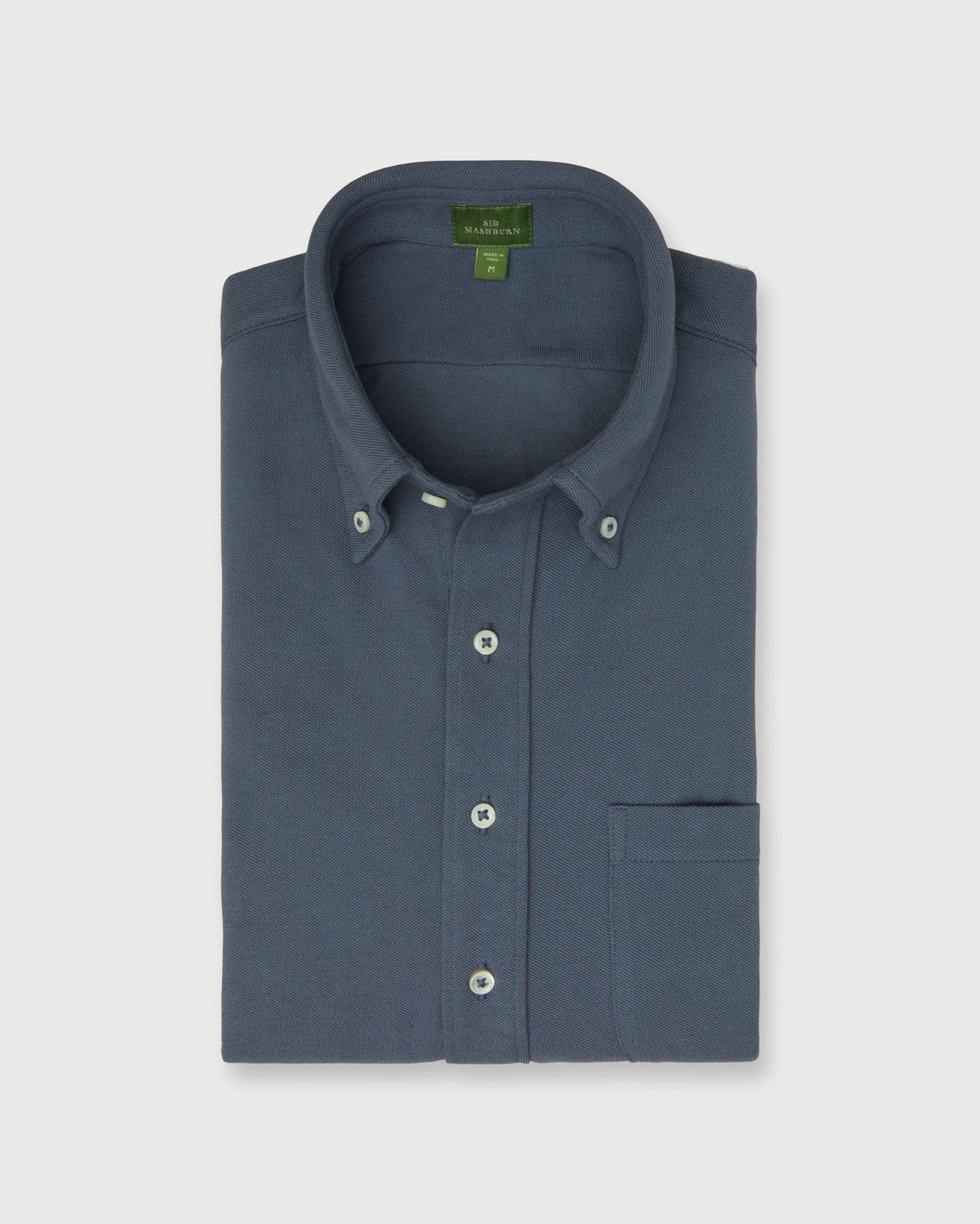 Knit Button-Down Popover Shirt in Steel Blue Pima Pique