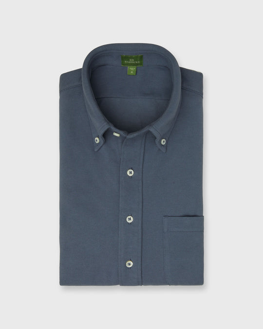 Knit Button-Down Popover Shirt in Steel Blue Pima Pique