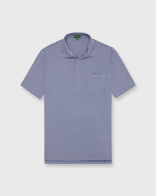 Short-Sleeved Polo in Ink/White Stripe Jersey