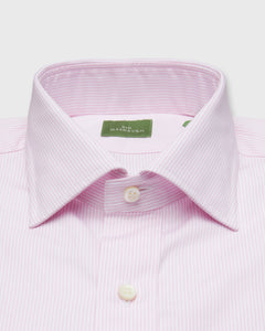 Spread Collar Dress Shirt in Pink Small Bengal Stripe Poplin