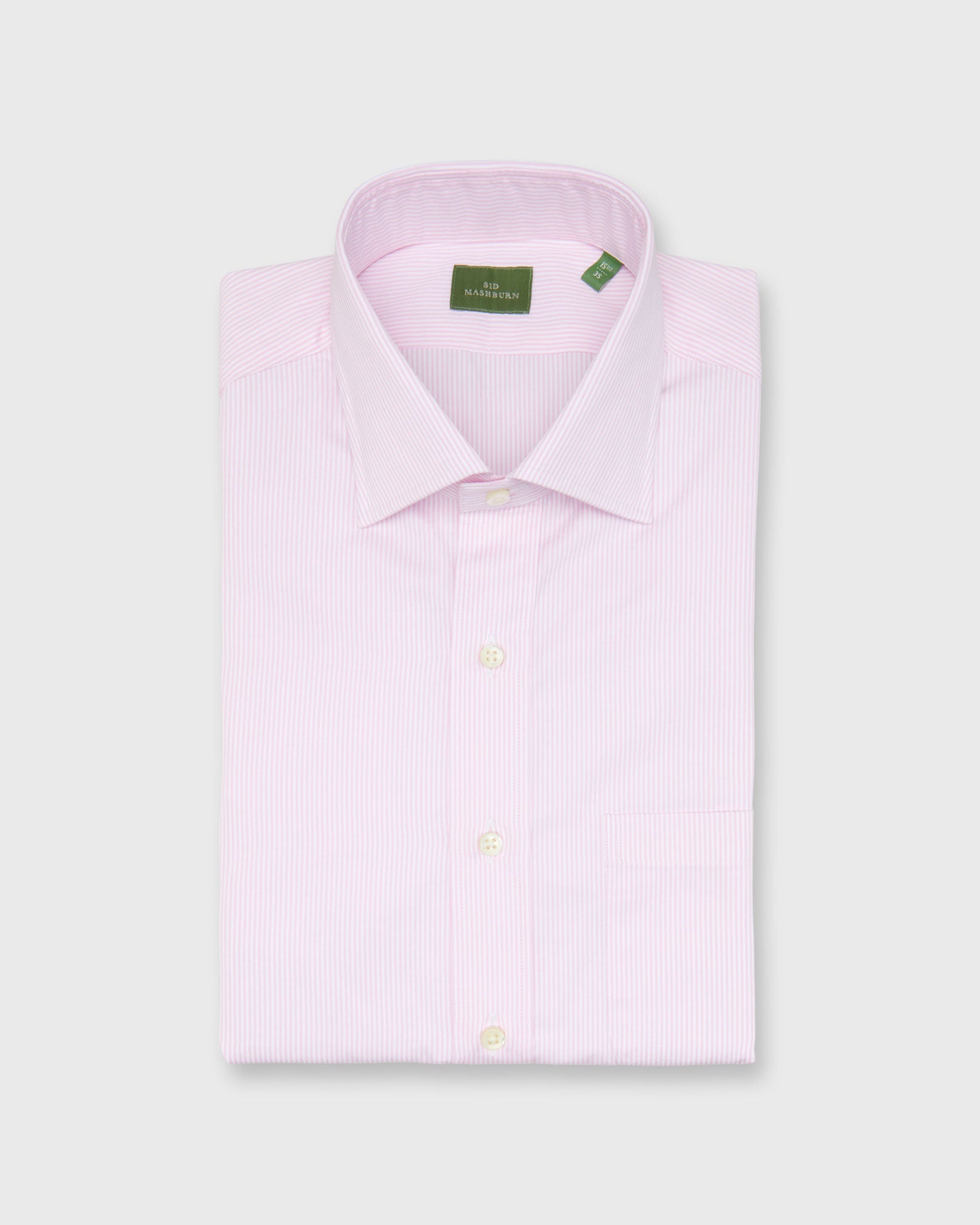 Spread Collar Dress Shirt in Pink Small Bengal Stripe Poplin