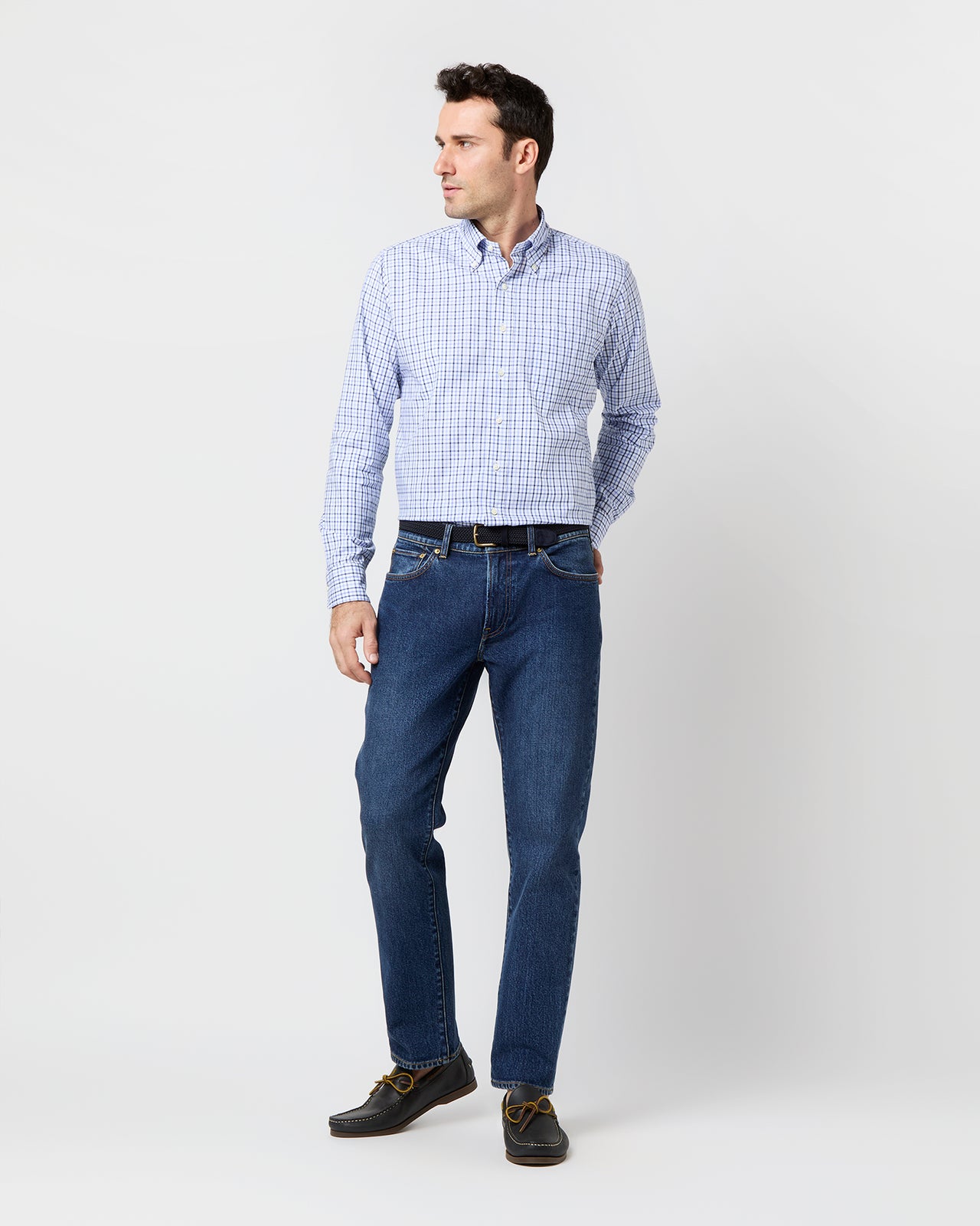 Button-Down Sport Shirt in Blue/Navy Tattersall Oxford