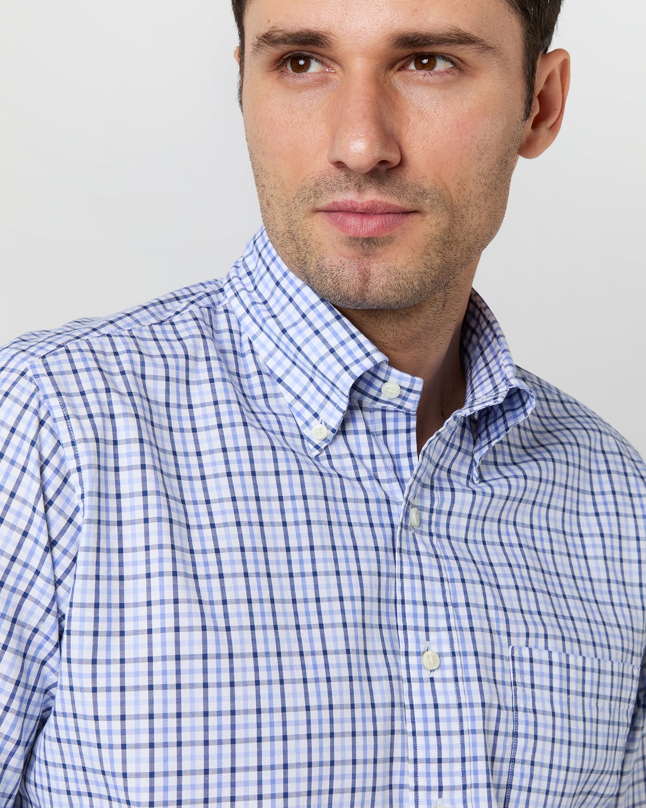 Button-Down Sport Shirt in Blue/Navy Tattersall Oxford