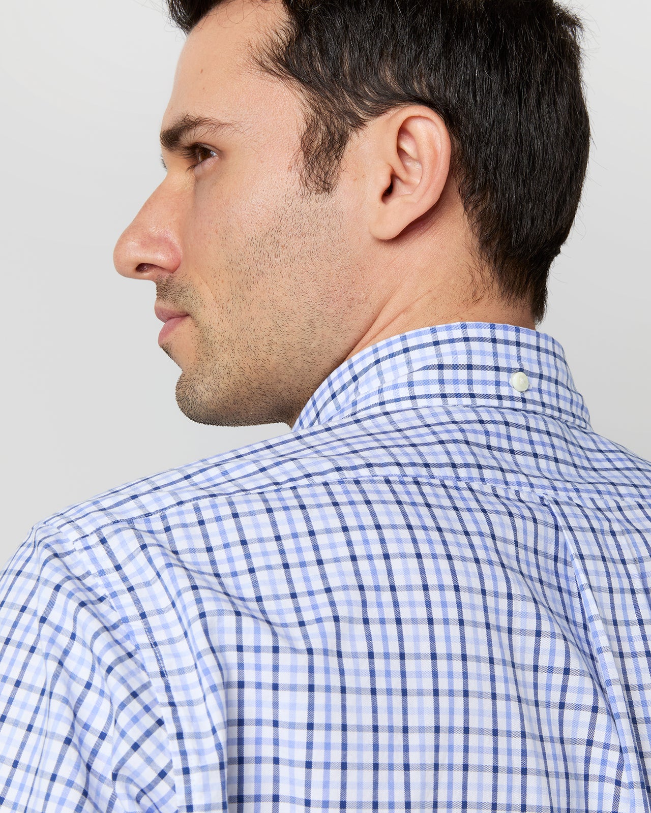 Button-Down Sport Shirt in Blue/Navy Tattersall Oxford