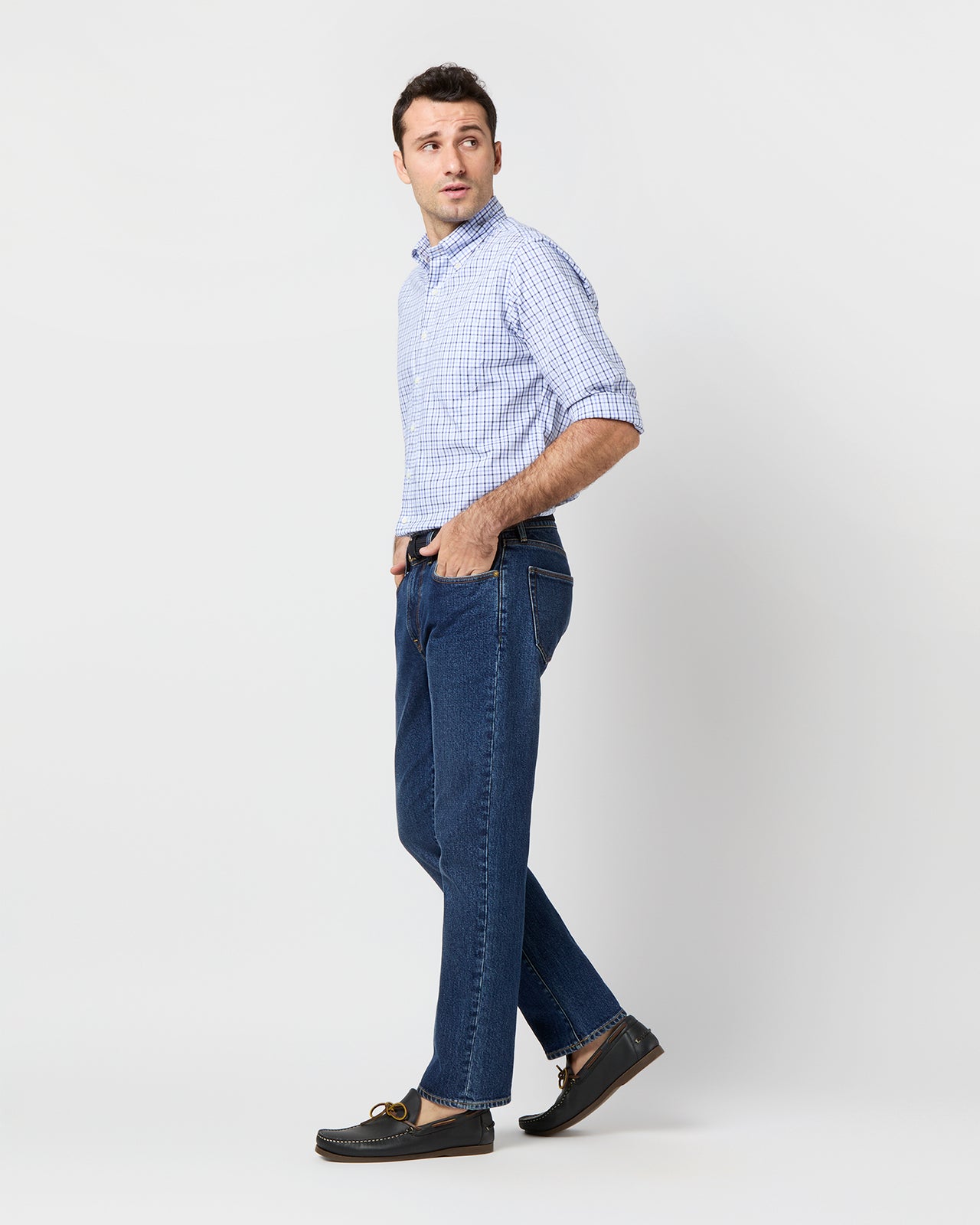 Button-Down Sport Shirt in Blue/Navy Tattersall Oxford