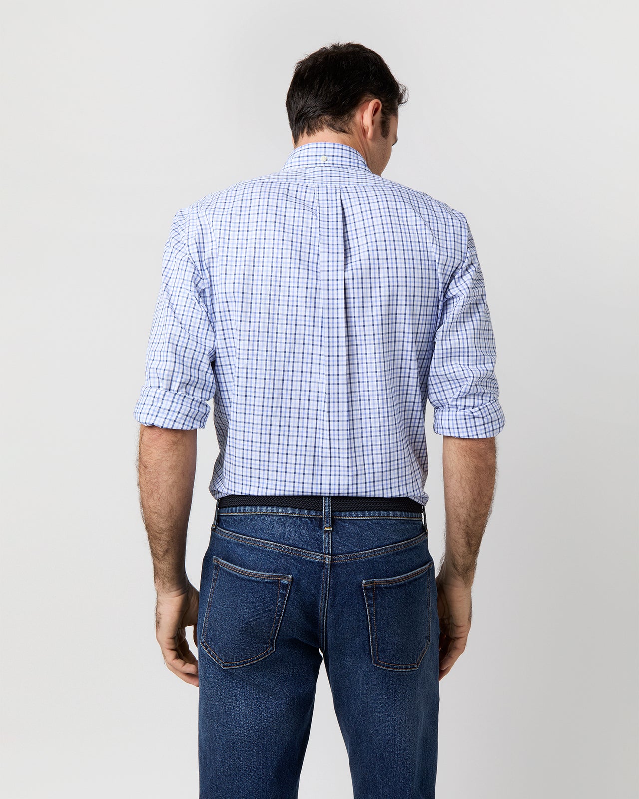 Button-Down Sport Shirt in Blue/Navy Tattersall Oxford