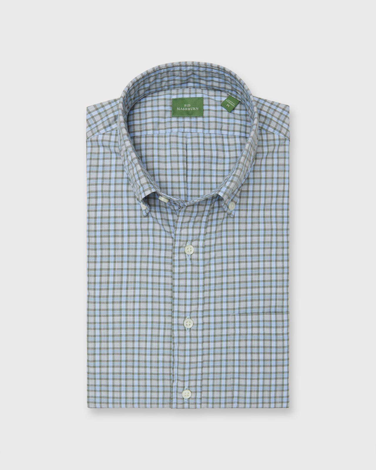 Button-Down Sport Shirt in Olive/Sky Check Poplin