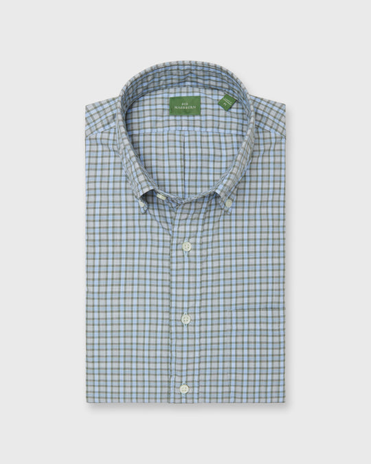 Button-Down Sport Shirt in Olive/Sky Check Poplin