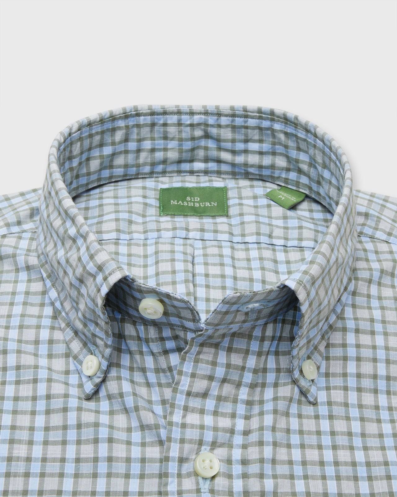 Button-Down Sport Shirt in Olive/Sky Check Poplin
