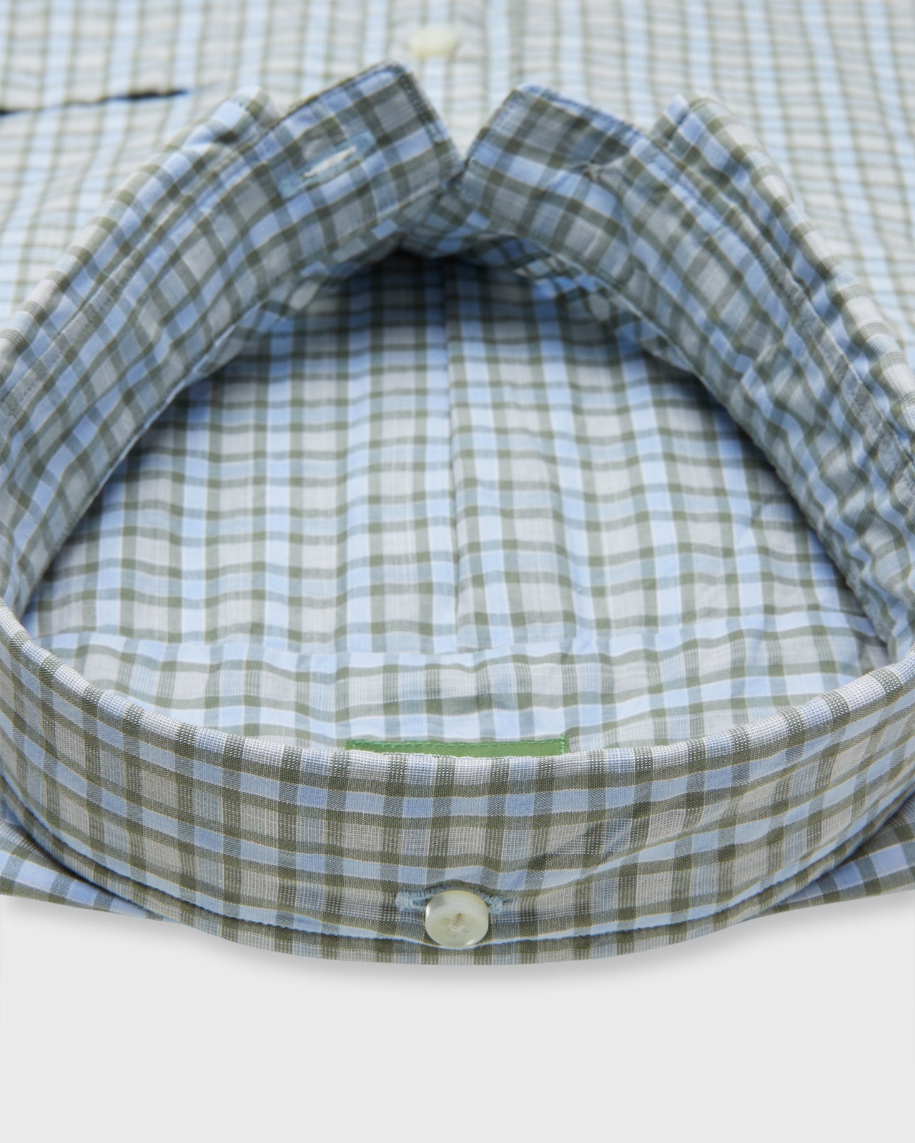 Button-Down Sport Shirt in Olive/Sky Check Poplin