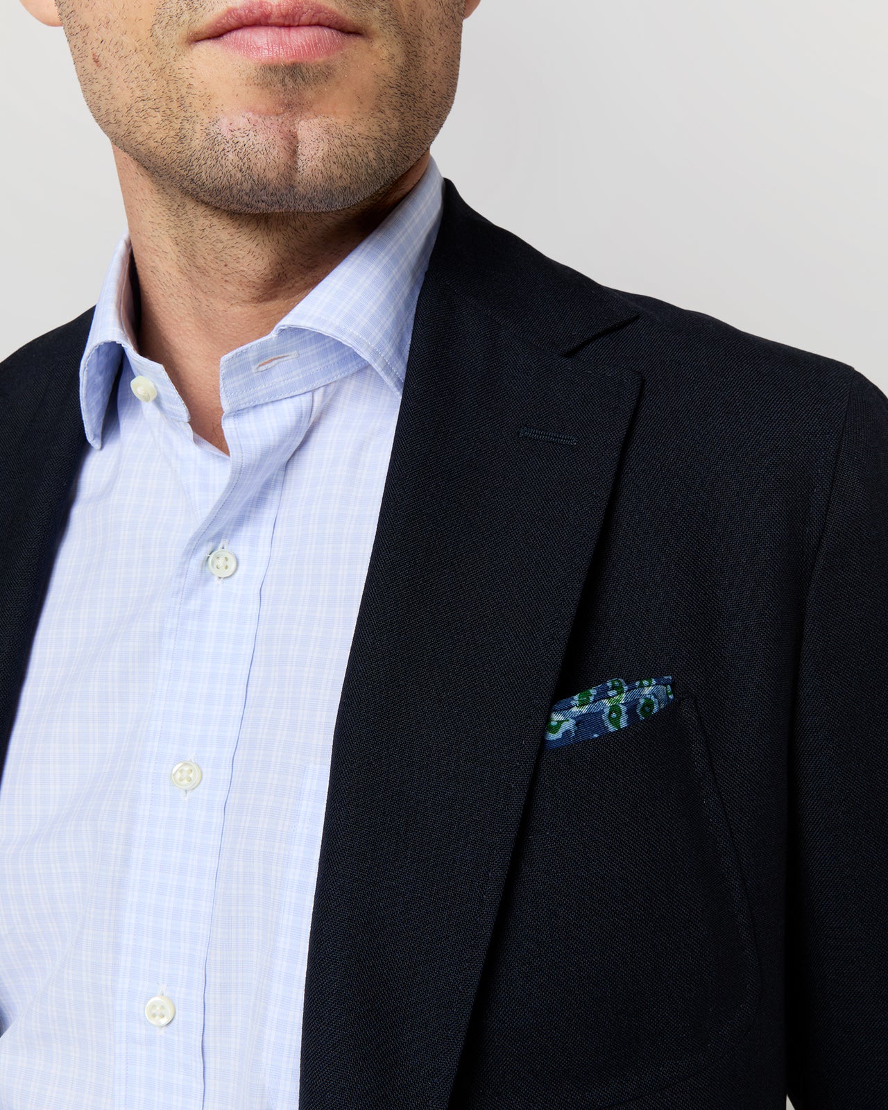 Spread Collar Dress Shirt in Blue Multi/White Check Poplin