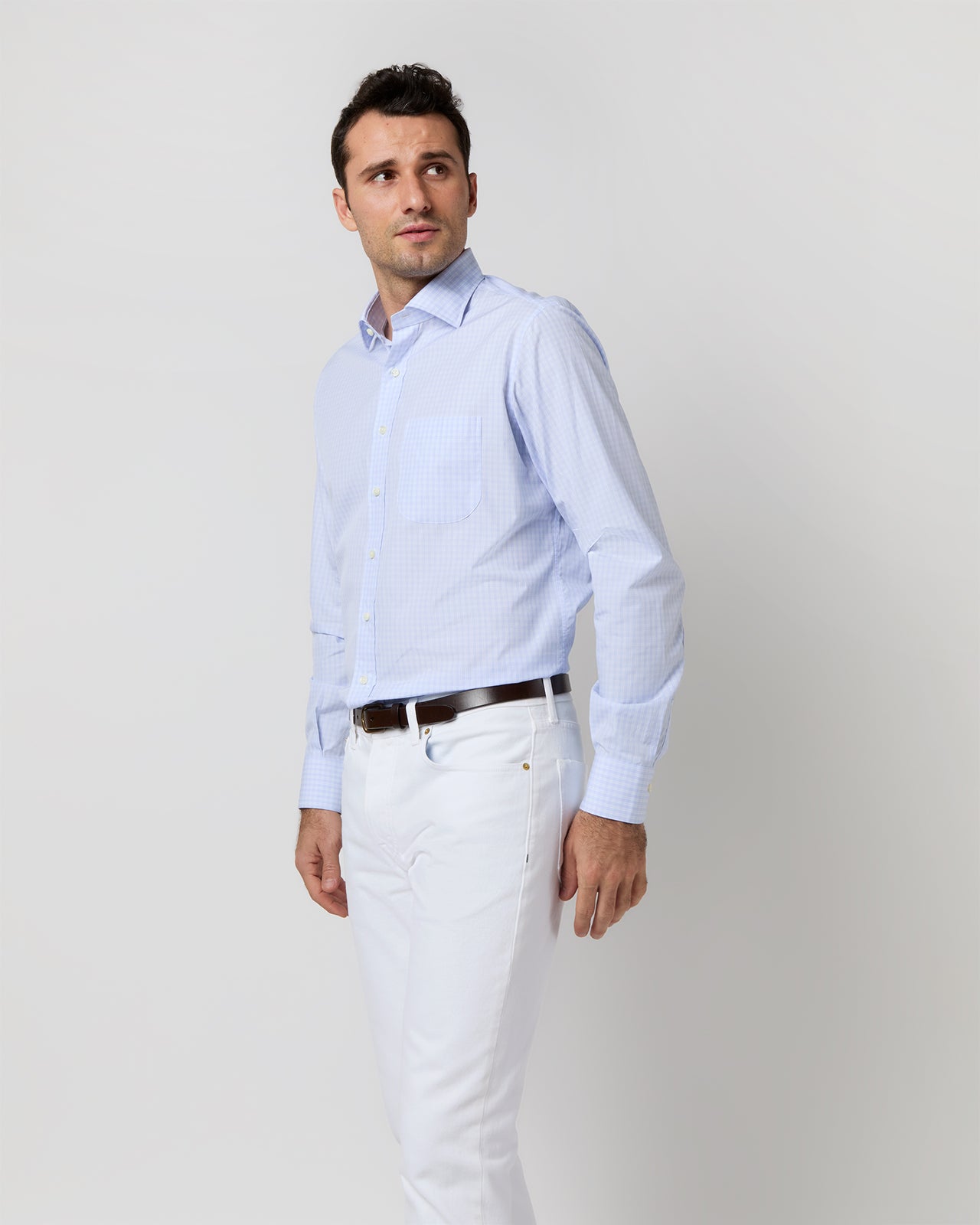 Spread Collar Dress Shirt in Blue Multi/White Check Poplin