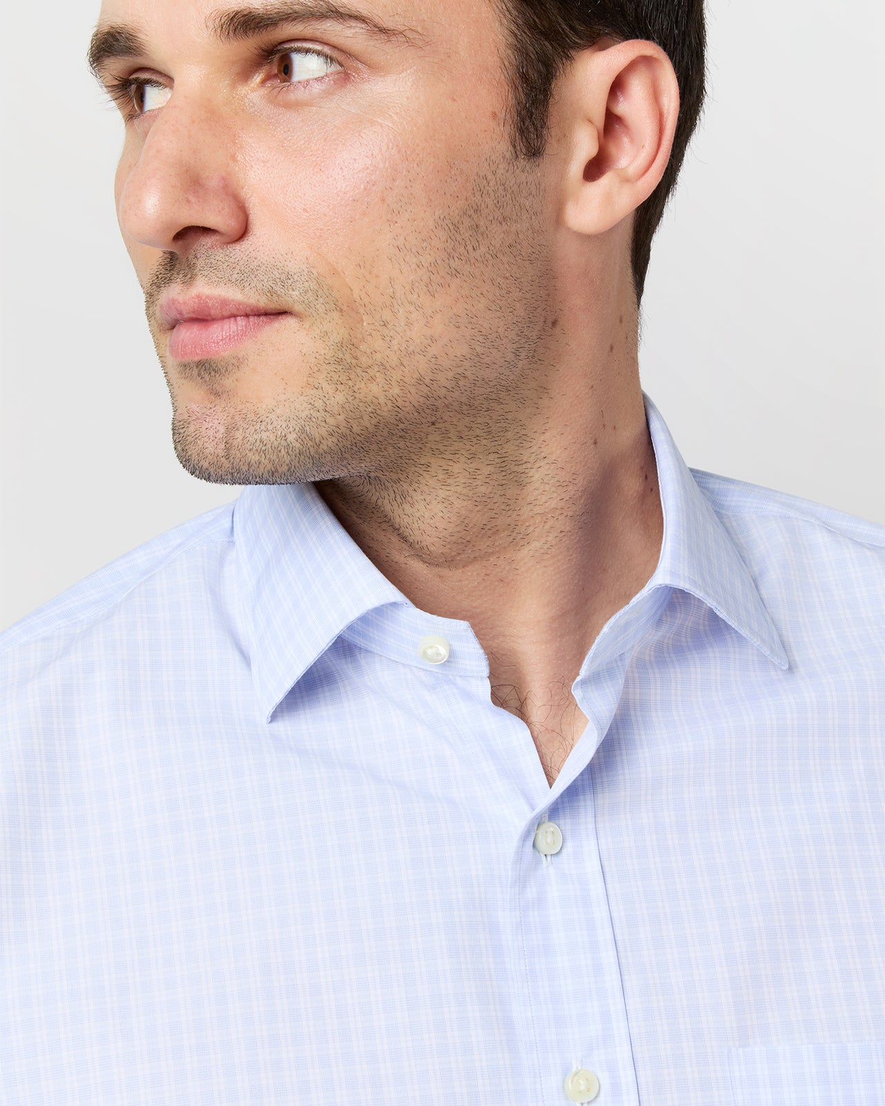 Spread Collar Dress Shirt in Blue Multi/White Check Poplin