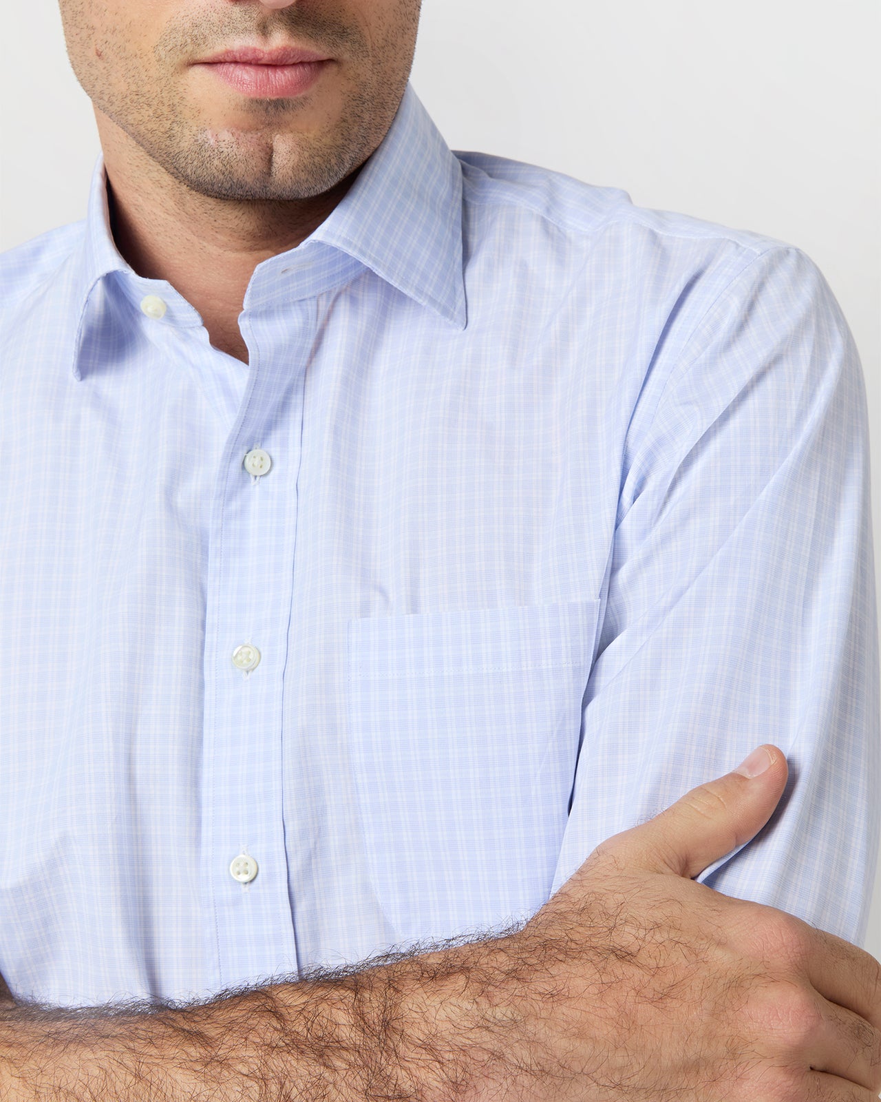 Spread Collar Dress Shirt in Blue Multi/White Check Poplin