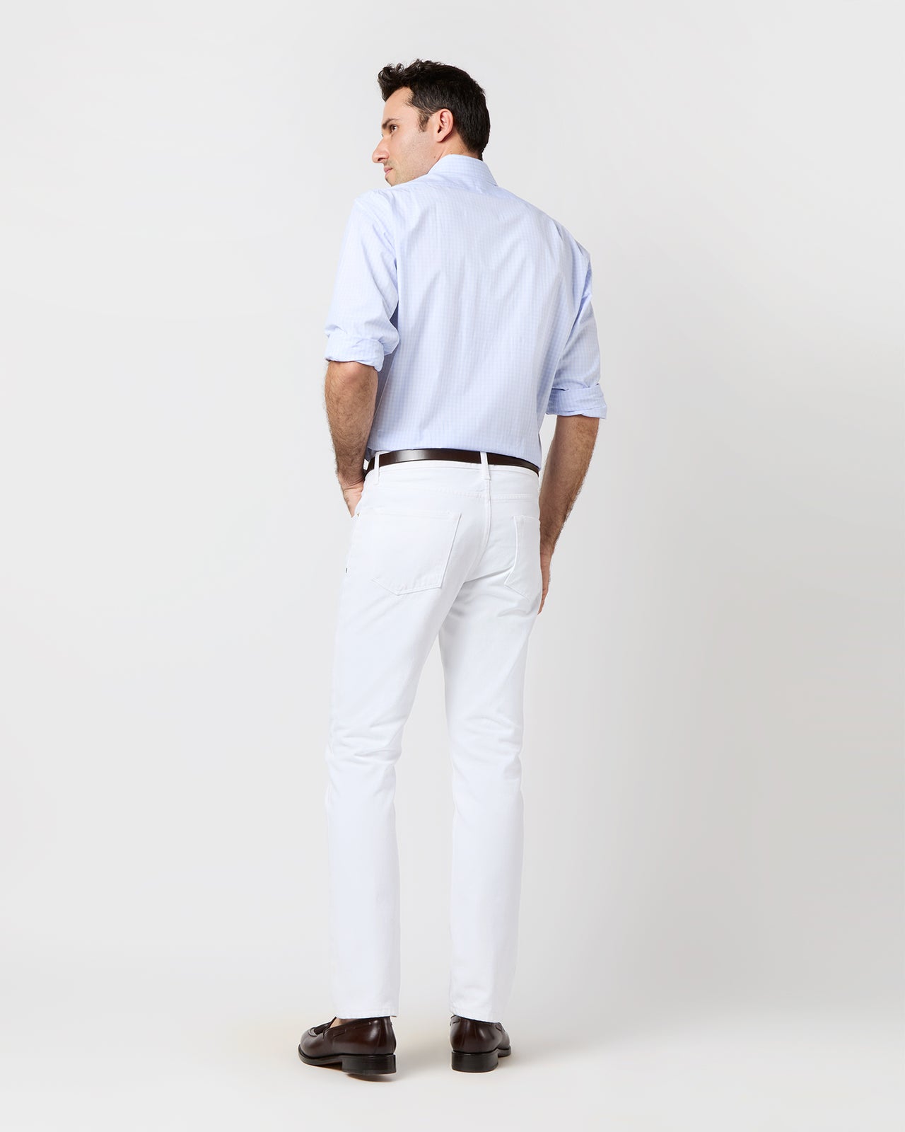 Spread Collar Dress Shirt in Blue Multi/White Check Poplin